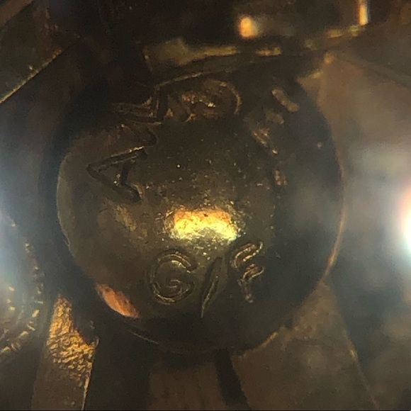 VTG Amsel Gold Fill Filigree Leaf Brooch w Oval Jade Cabochon Stone 2.4” - Picture 6 of 6